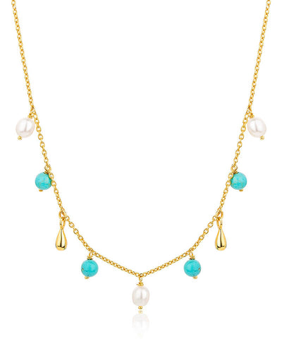 Shop Turquoise Pearl and Gold Choker Necklace
