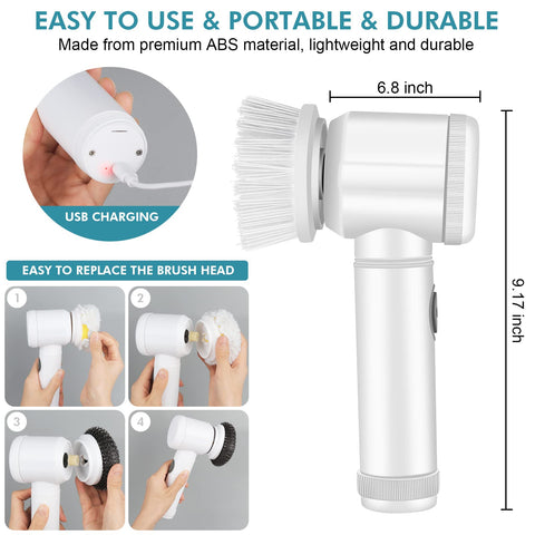 Online House Tech Electric Spin Scrubber Electric Cleaning Brush Cordless Power Scrubber with 5 Replaceable Brush Heads