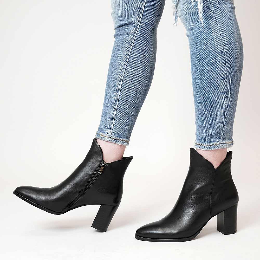 Astronomy Black Leather Ankle Boots