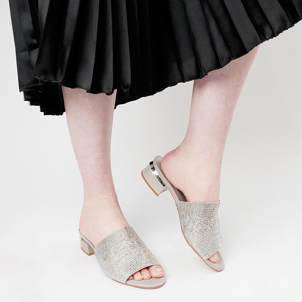 Tamarin Light Pewter Shimmer Leather Heels