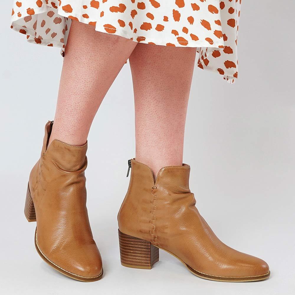 Millie Dark Tan Leather Ankle Boots