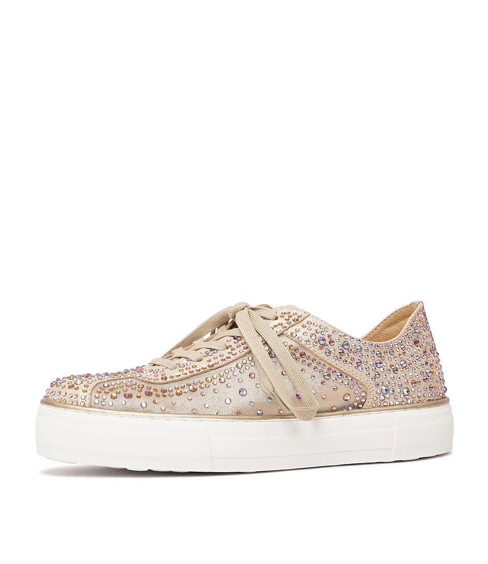 Flip Old Gold Shimmer Leather Mesh Sneakers