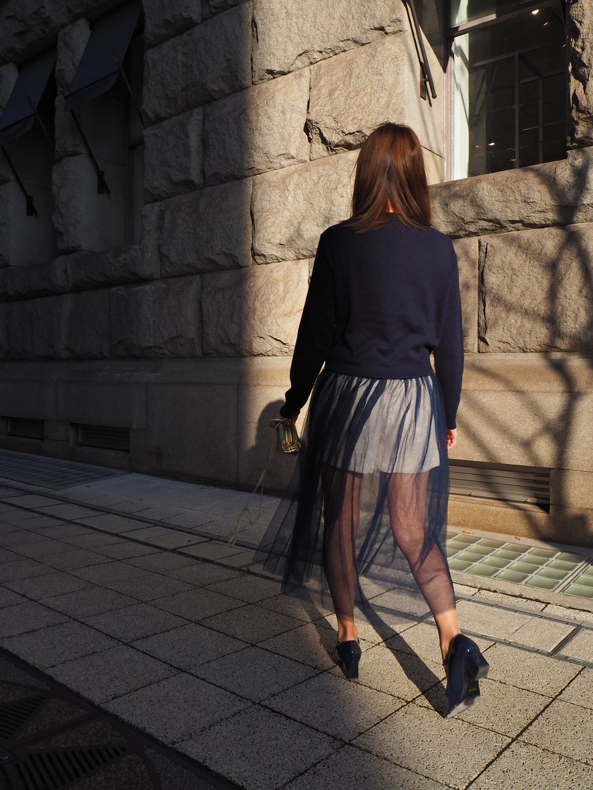 VOLER チュール付きニット NAVY – SALLURE