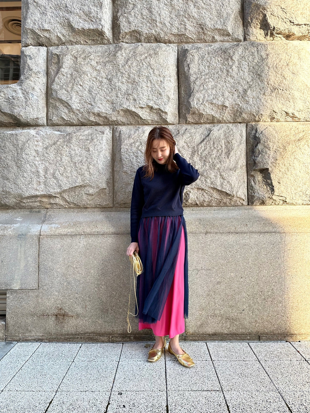 VOLER チュール付きニット NAVY – SALLURE