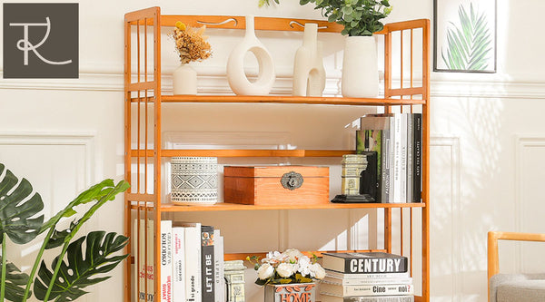 A bamboo bookshelf is known for function and decoration