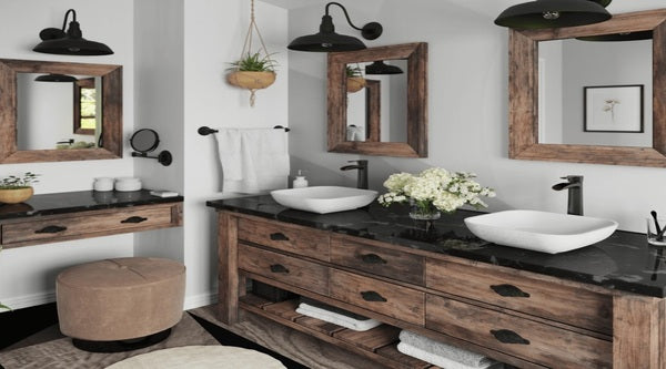 adding antiques is a great addition to a modern farmhouse style bathroom