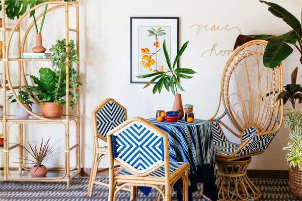 colorful wicker furniture offers a special vibe to the space