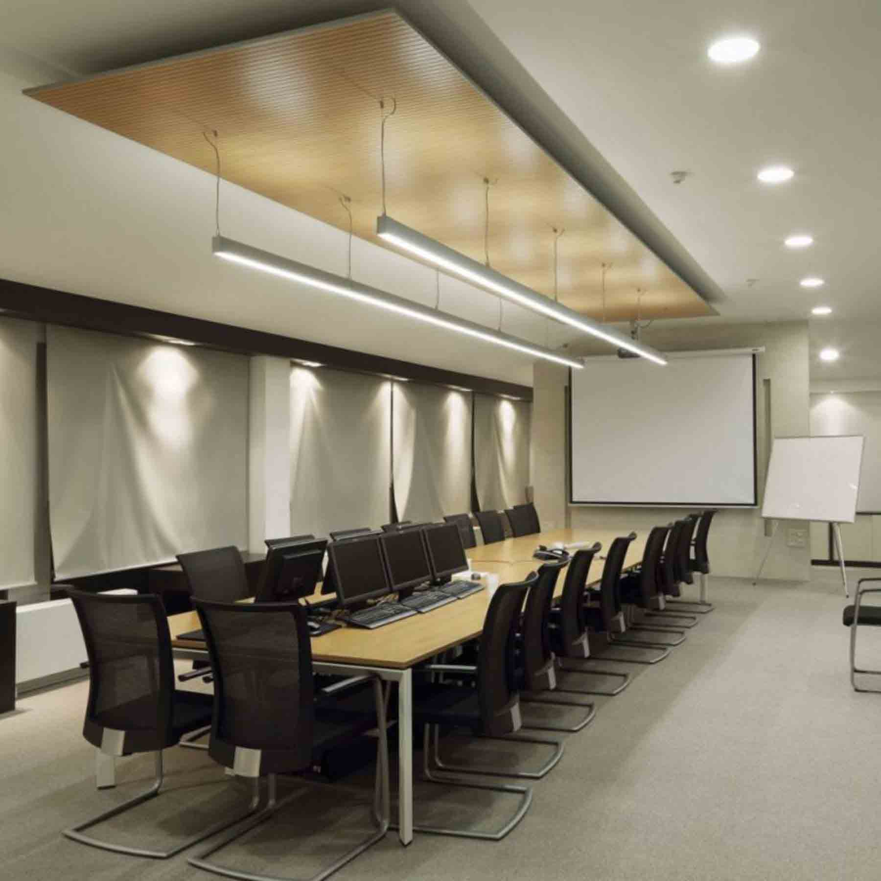 companies often utilize this light fixture to enhance the decor of their meeting rooms while optimizing focused lighting