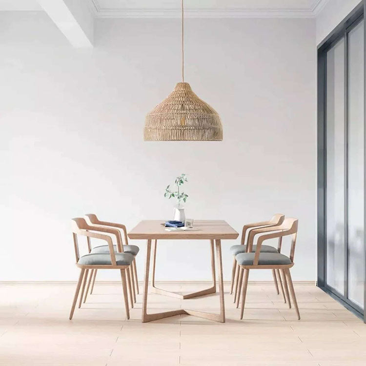 crafted from palm fibers this fixture showcases its inherent light brown tone enhancing its organic appeal