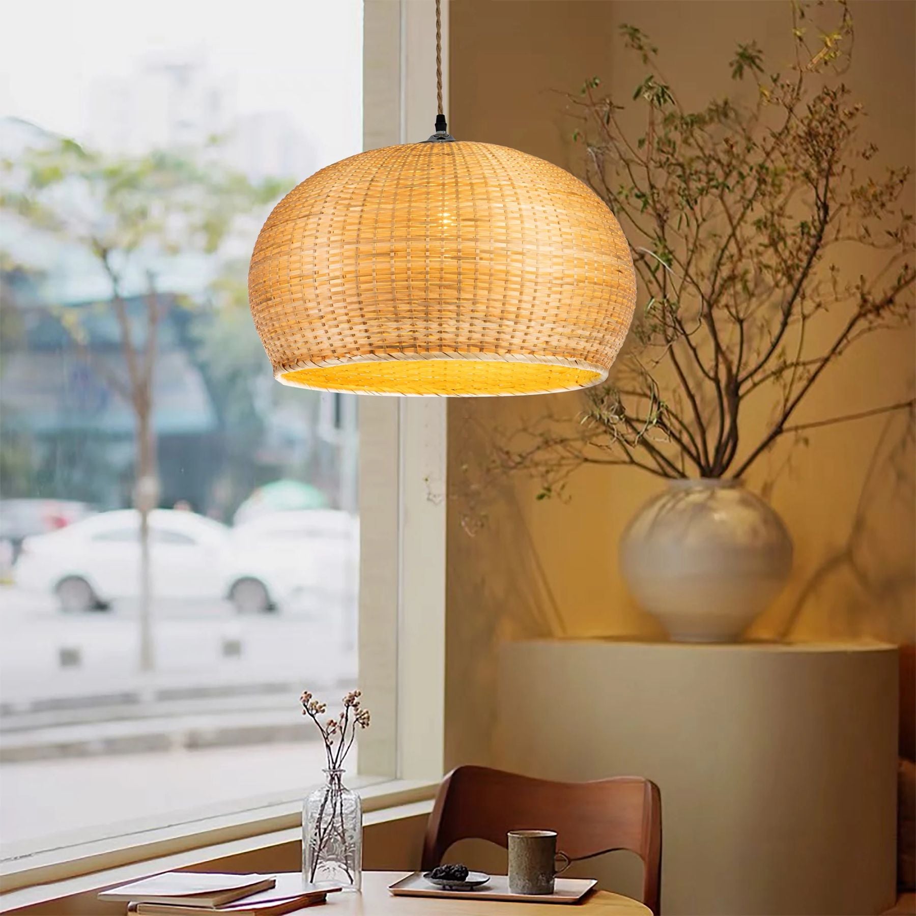 hanging lights with a bell shaped design are often used in restaurants or minimalist