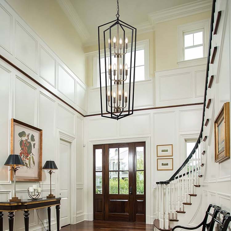 industrial foyer lights often feature cage shaped designs with exposed light bulbs