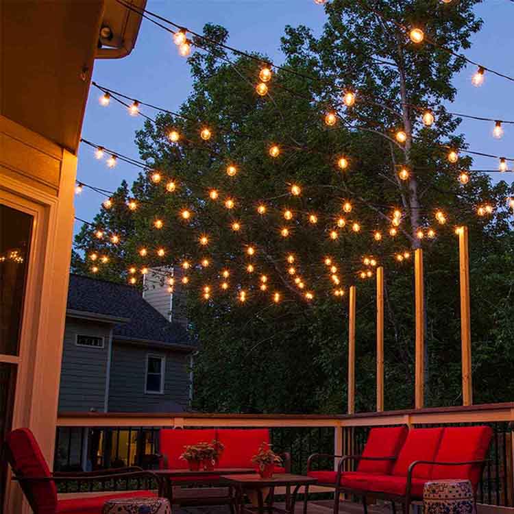 patio string lights set a romantic ambiance that envelops the entire area