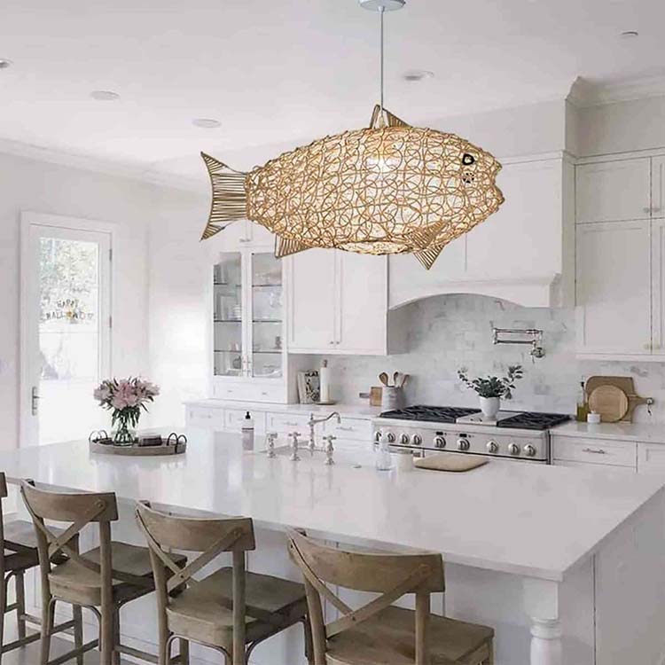 rattan natural beauty and flexibility make it ideal for intricate fish pendant lights