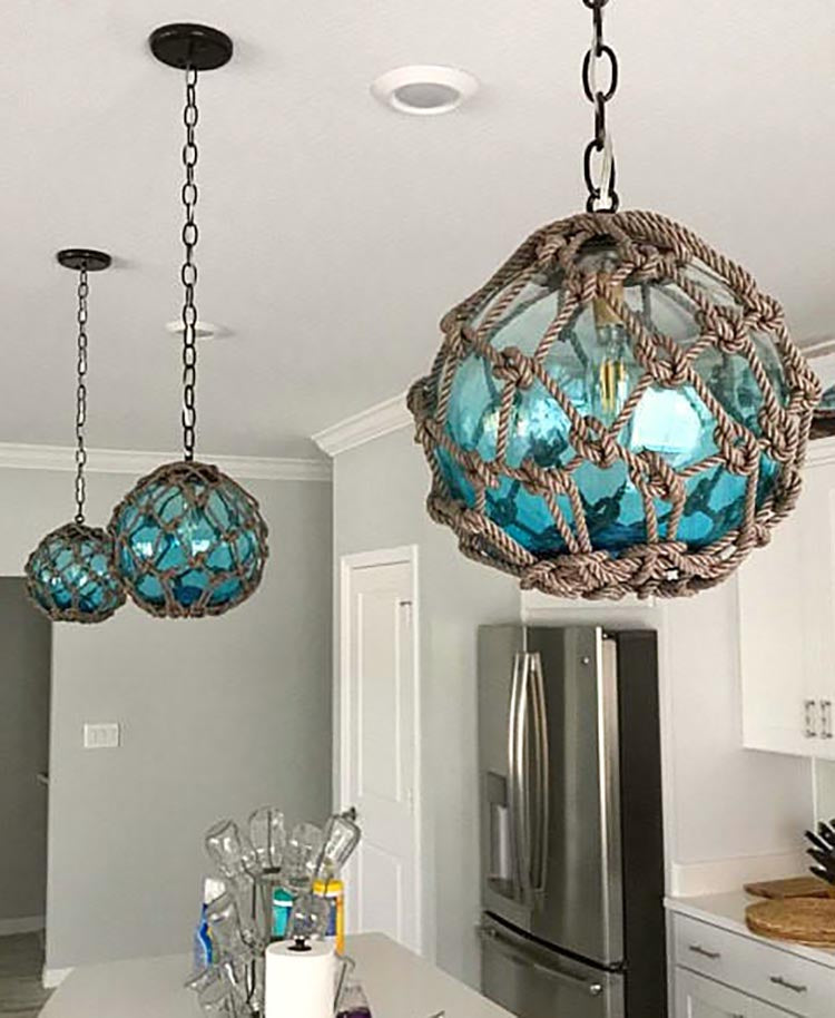 rope wrapped chandeliers offer a clean and organized appearance