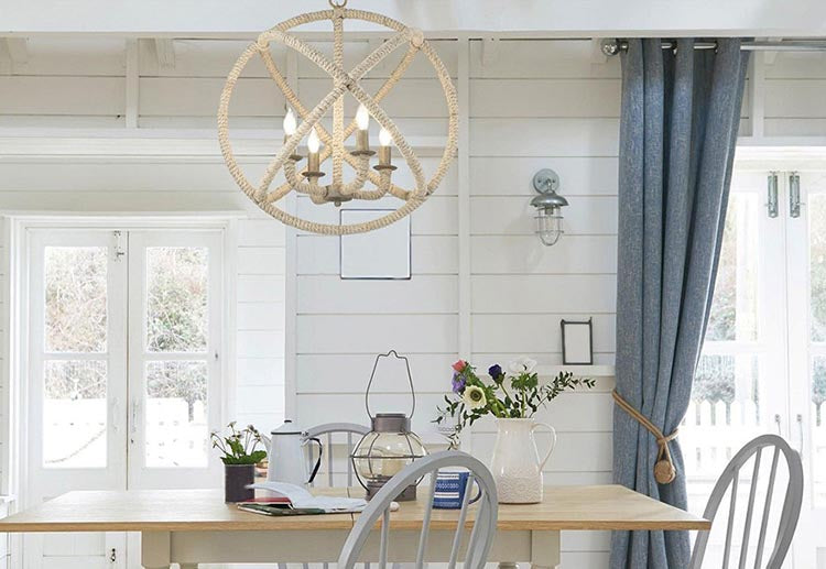 rope wrapping creates a fresh and distinctive look for chandeliers