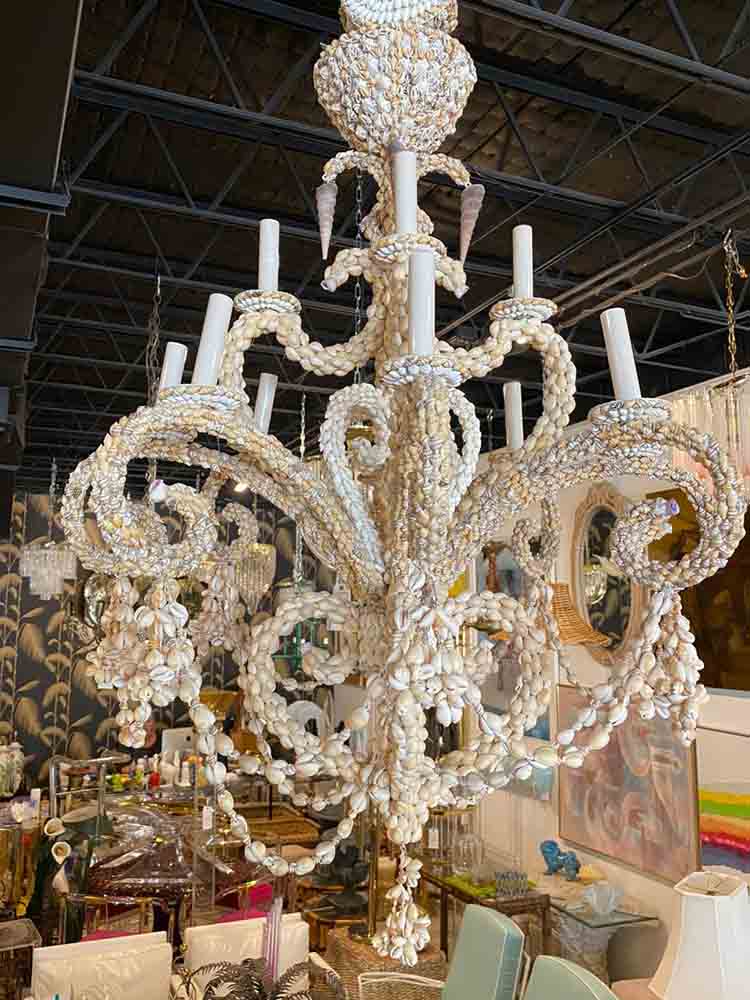 shell encrusted chandeliers are exquisite in detail