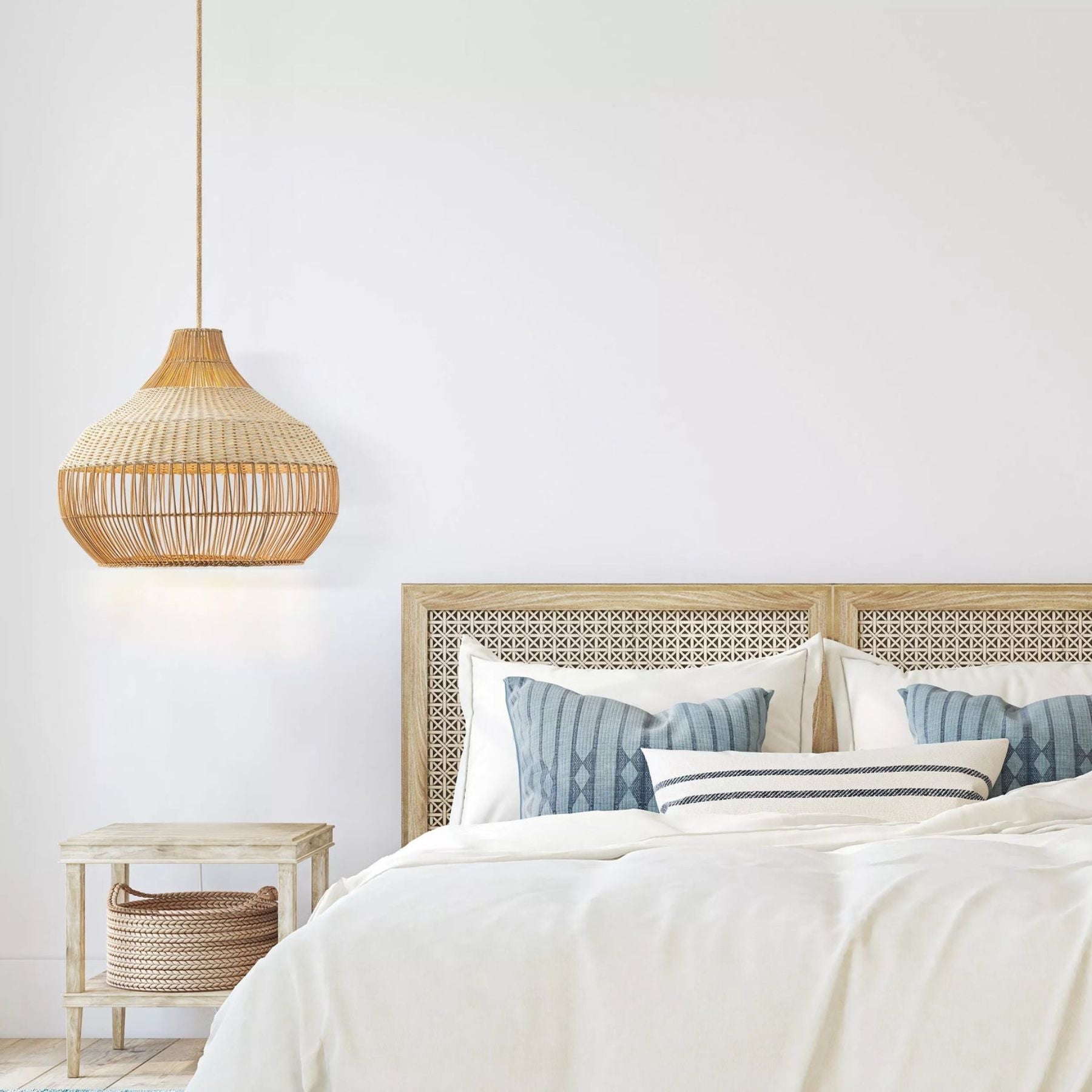 the beatrice dome rattan pendant lamp embodies beachy boho chic style helping to create an attractive reading corner that radiates a warm glow