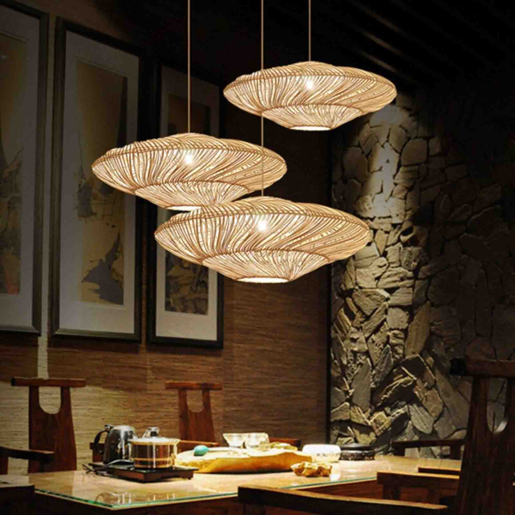 the gentle warm and soothing light emitted by rattan pendant lights enhances the visual comfort