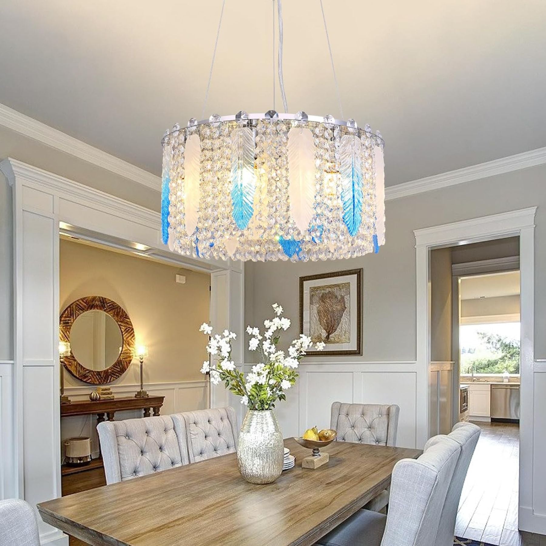 the meiszally light feather shaped crystal pendant lamp exudes simplicity and artistry