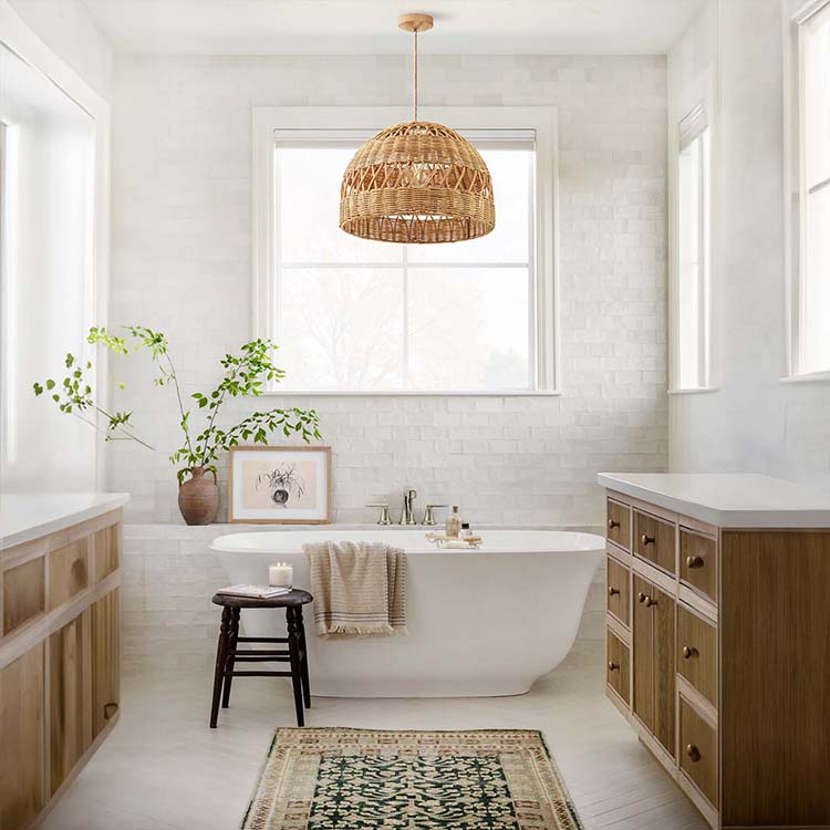 the radiant rattan pendant light suits bathrooms beautifully