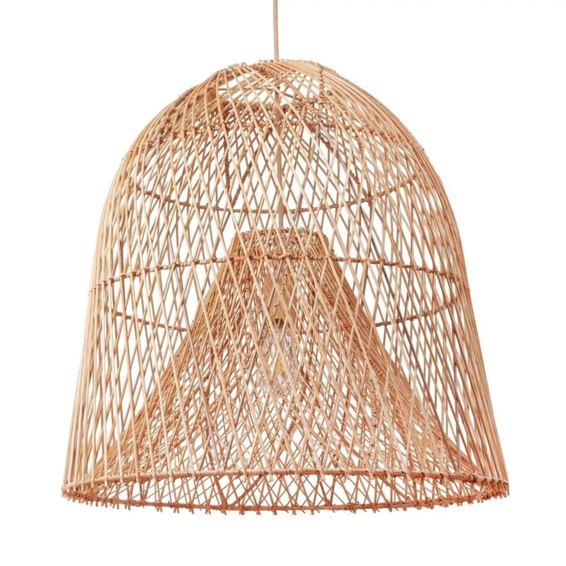 the santa barbara pendant lamp is shaped like a classic fishing basket using a double frame technique