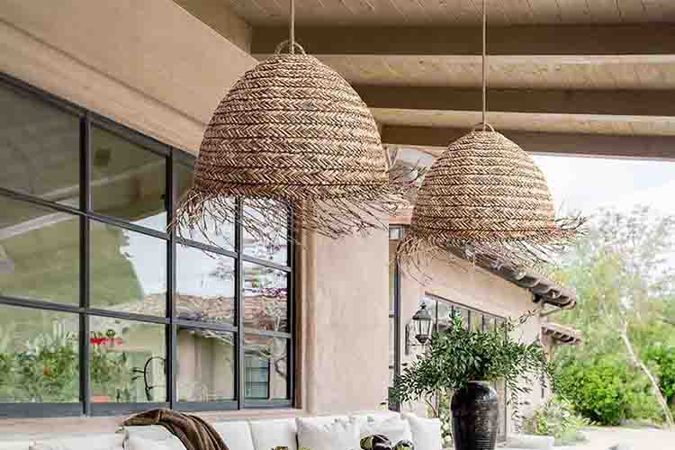 the selene seagrass pendant light is a popular choice for outdoor coastal style settings