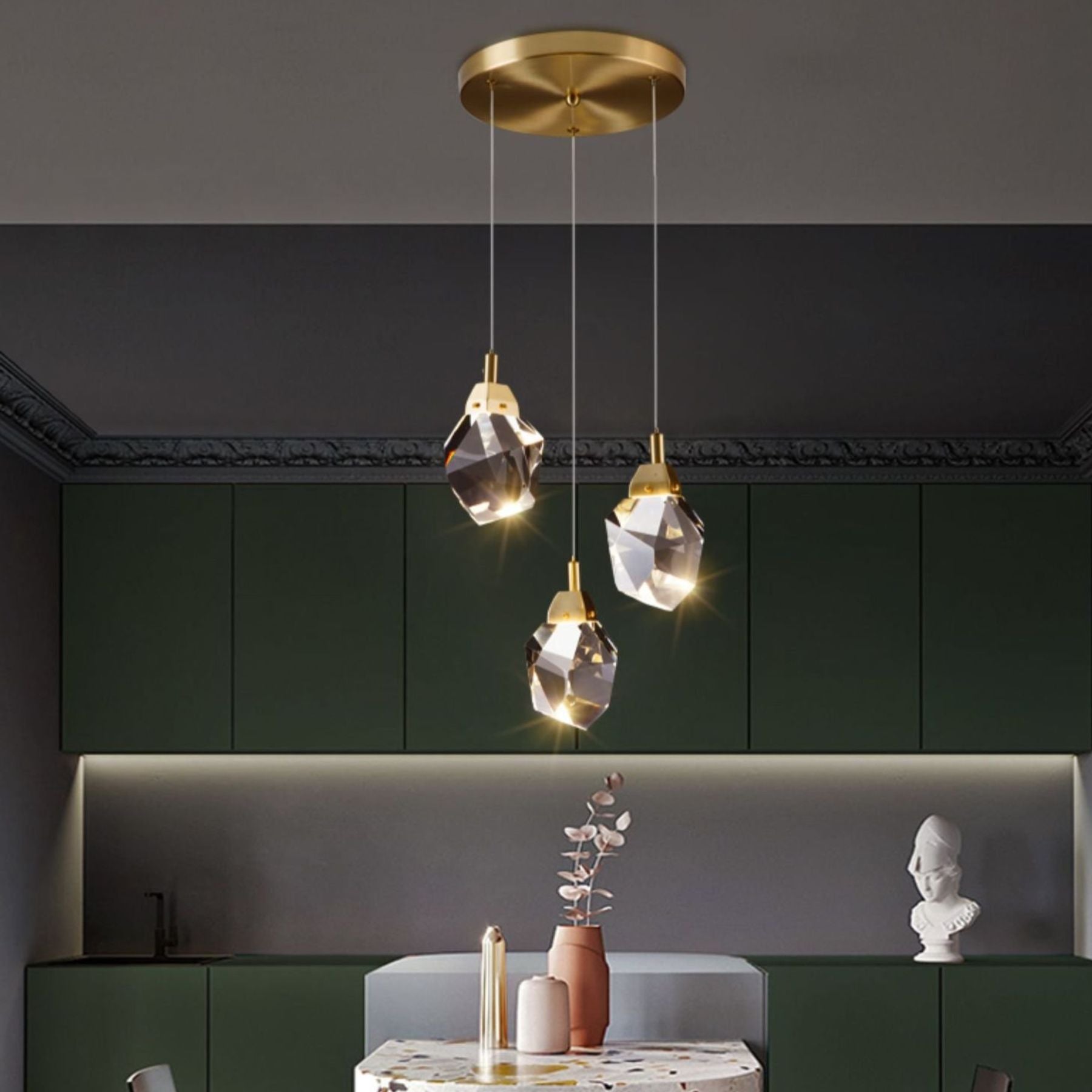 the sparkling crystal pendant lamp is gracefully designed with many lights creating a luxurious feeling