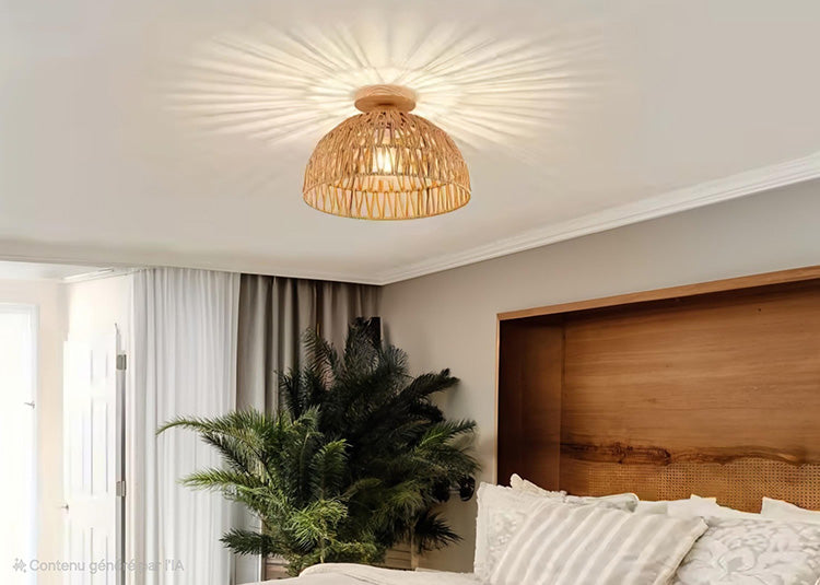 upside rattan flush mount light