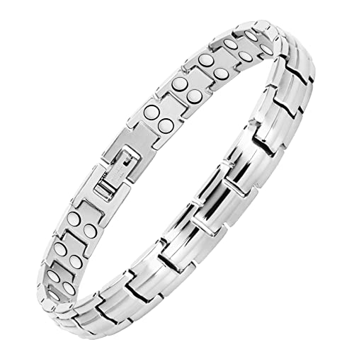 MagnetMD® Doctor-Approved Magnetic Bracelet For Women Magnetic Silver  Titanium Health Jewelry Maximum Strength Magnets Best Magnetic Bracelet For  Pain