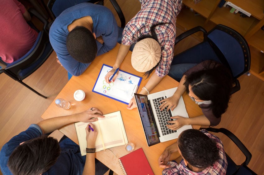 46093451 - top view of group of colleagues working in team