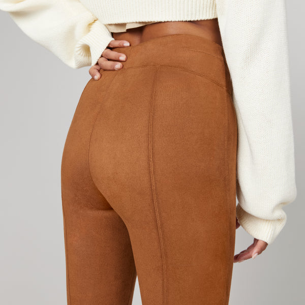 NWT SPANX 20322R Faux Suede Leggings in Rich Caramel Seamed Pull-on Pants S