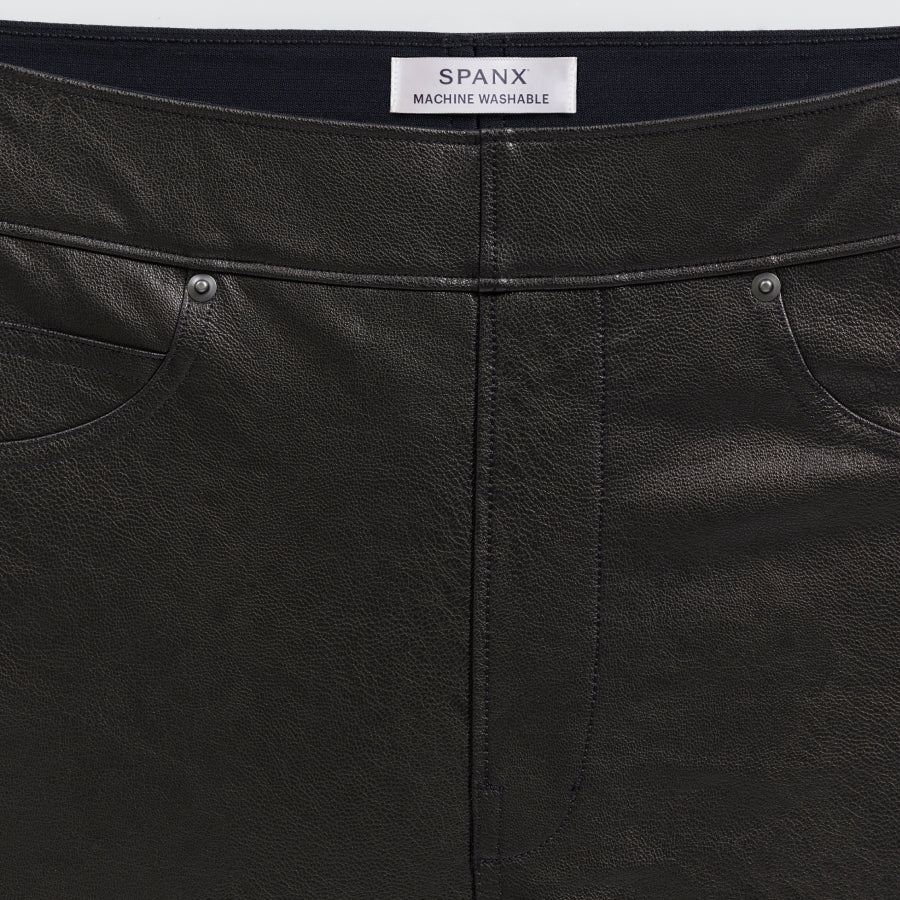 Spanx Leather-Like Ankle Skinny Trousers, Noir Black at John Lewis
