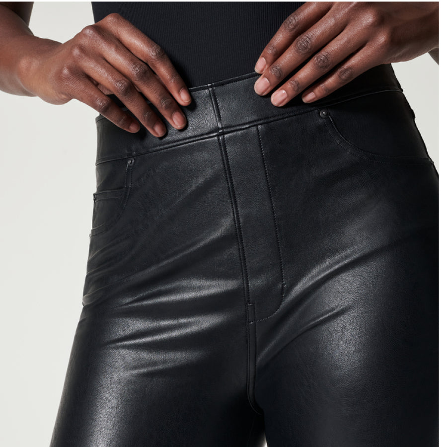 Women Faux Leather Pants Smooth Soft Breathable Ankle-banded