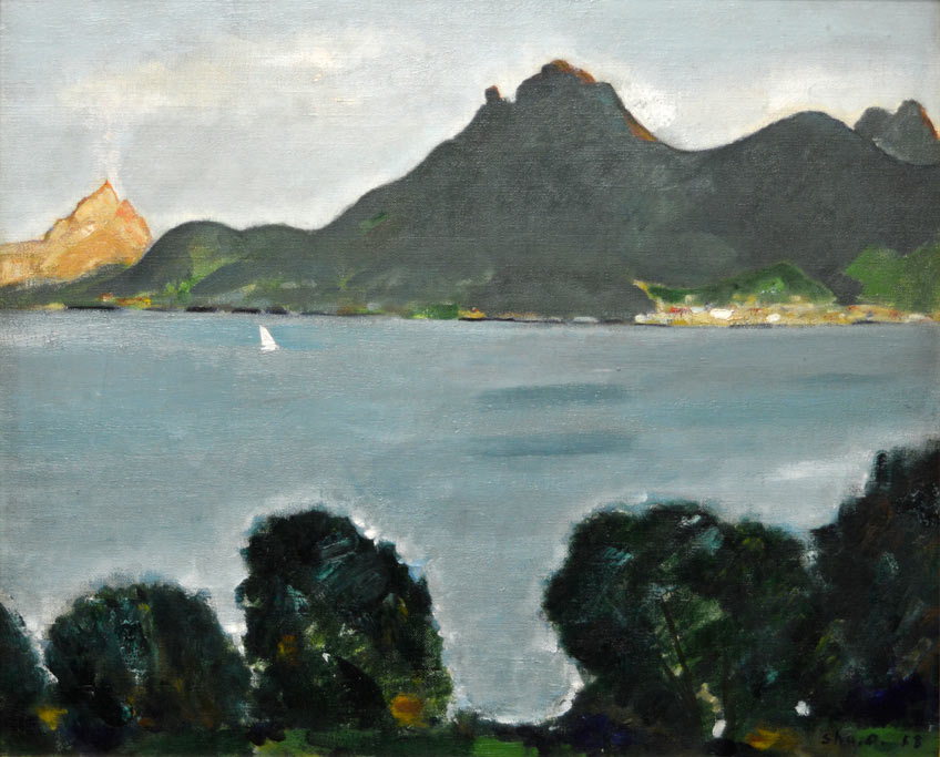 小川原脩「洞爺湖風景（北海道）」油絵・F15号・1958年作　拡大部分