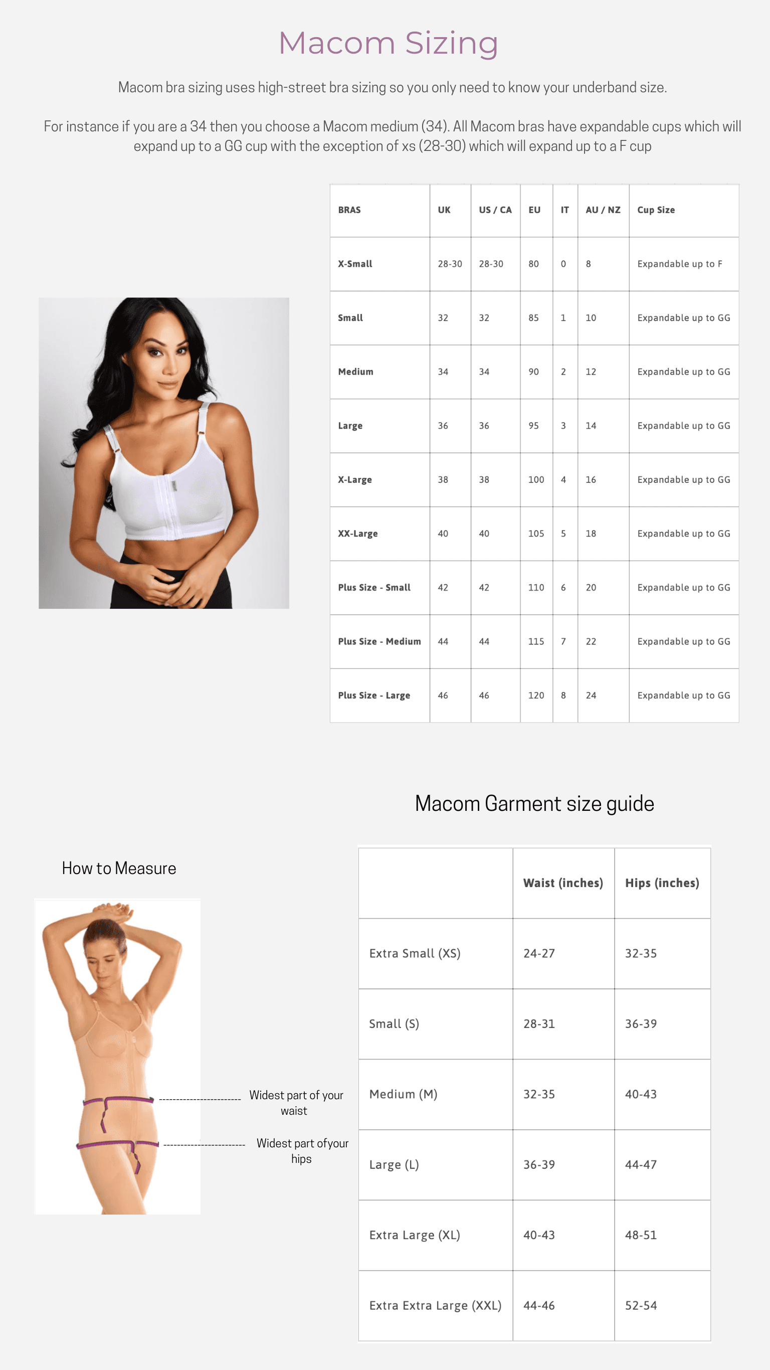 Macom Medical sizing guide