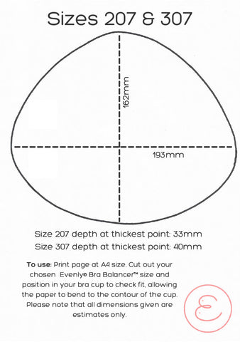 Downloadable pdf size guide with dimensions for bra balancer size 207 & 307
