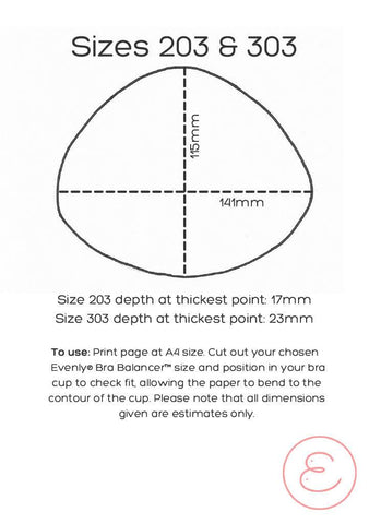Evenly bra balancer printable pdf sizes 203 & 303