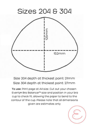 Downloadable pdf size guide with dimensions for bra balancer size 204&304