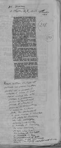 Ritaglio di giornale in cui si ricordano alcuni fatti accaduti a Napoli dopo il 1921,  con annotazioni di pugno di Benedetto Croce