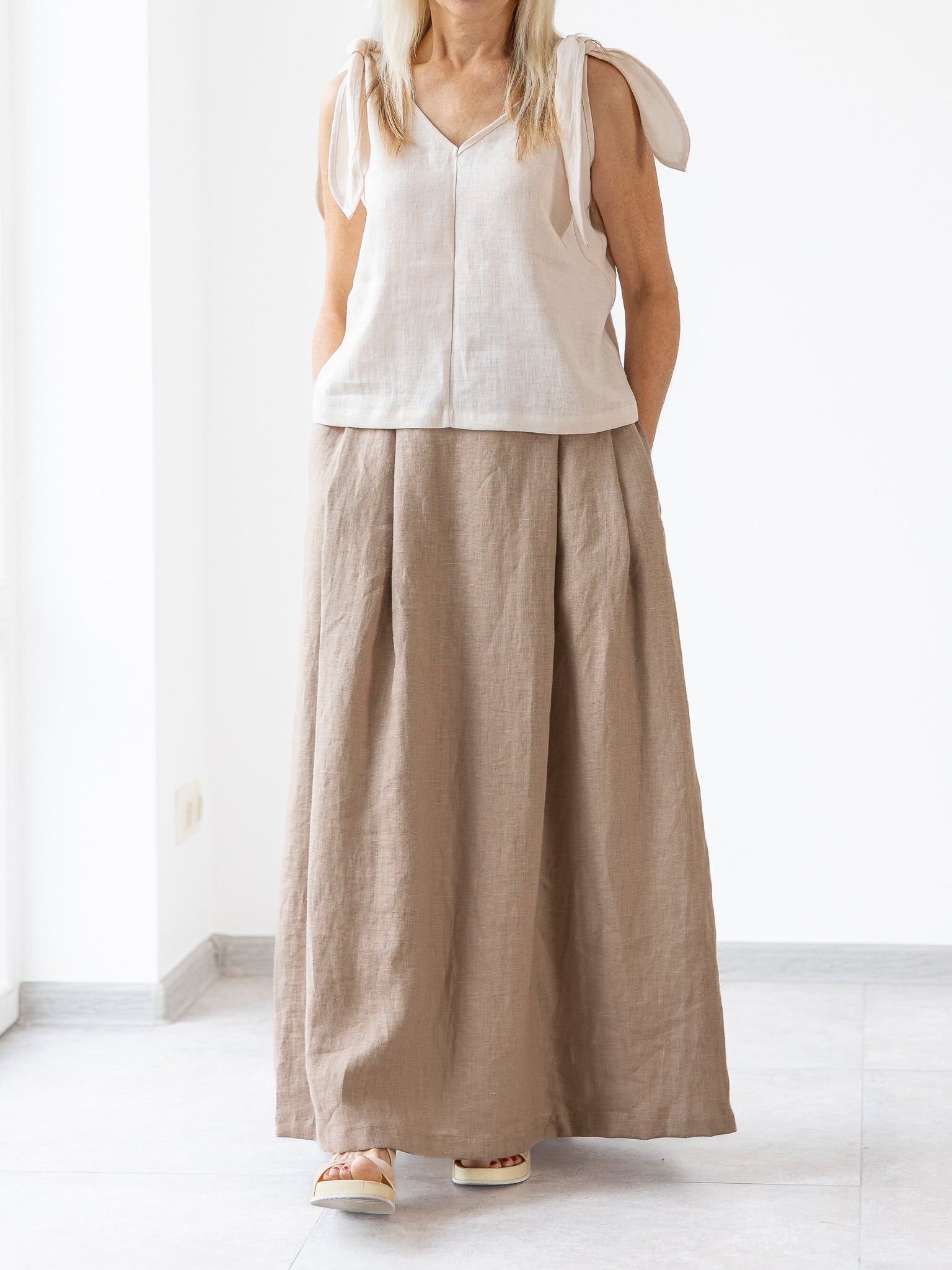 brown linen maxi skirt