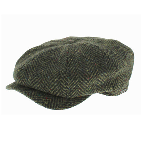 Wigens Shelby Green herringbone newsboy cap