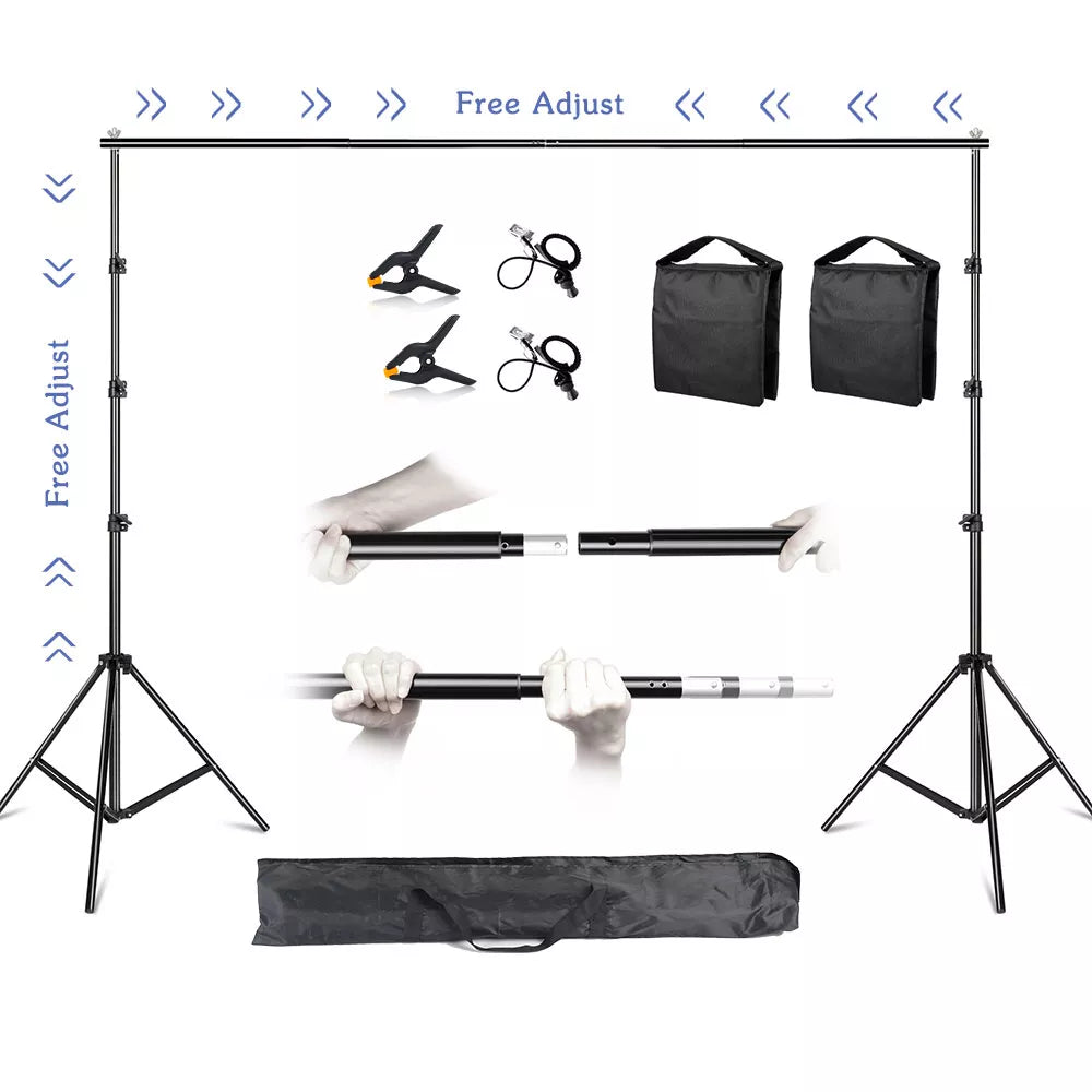 2.6x3M/8.5x10ft Photo Video Studio Backdrop Background Stand, Adjustable Telescopic Background Support System with Carry Bag