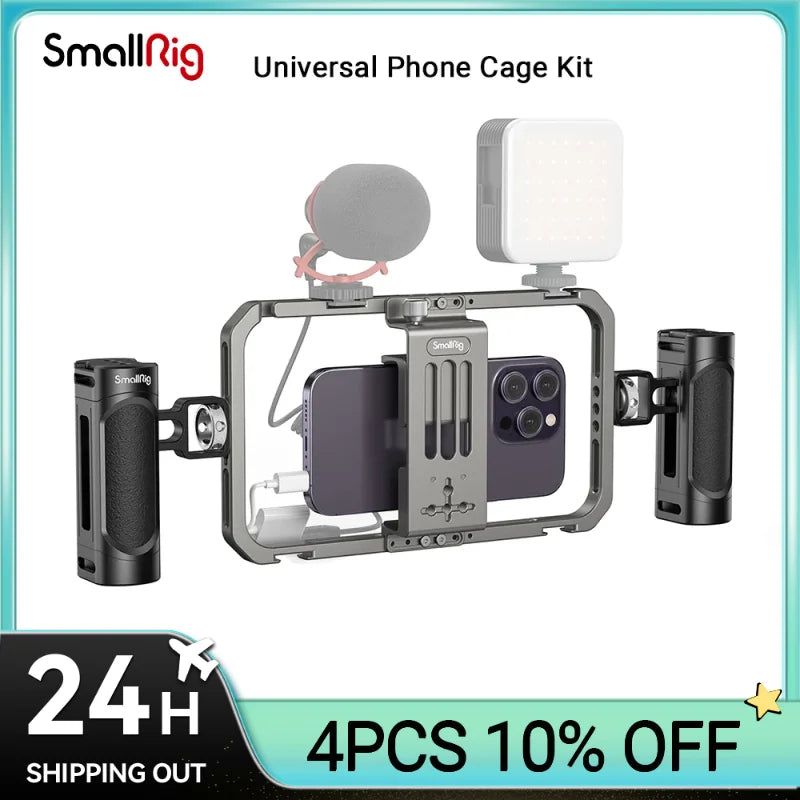 SmallRig Universal Phone Cage,Smartphone Video Rig Kit with Handles, Handheld Filmmaking Vlogging Case Stabilizer for Videomaker