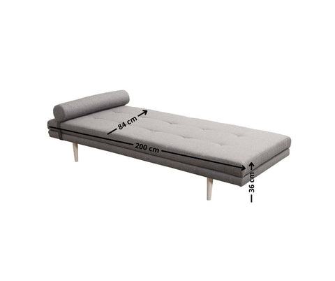 Zdjęcie przedstawiające dokładny rozmiar nowoczesnego, skandynawskiego łóżka leżanki typu Daybed
