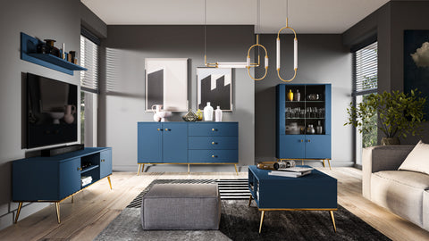 Zdjęcie przedstawiające przykładową aranżację nowoczesnego salonu z wykorzystaniem mebli z kolekcji Blue