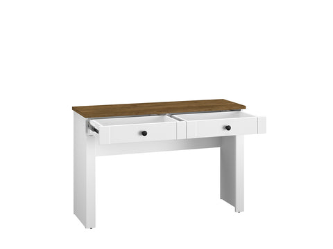 Nowoczesne minimalistyczne biurko z wysuniętymi szufladami z blatem w kolorze dąb lefkas