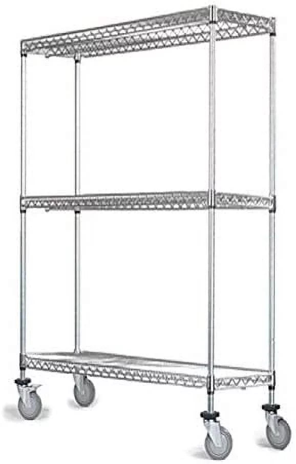 21" Deep x 30" Wide x 92" High 3 Tier Chrome Wire Shelf Truck with 800 lb Capacity