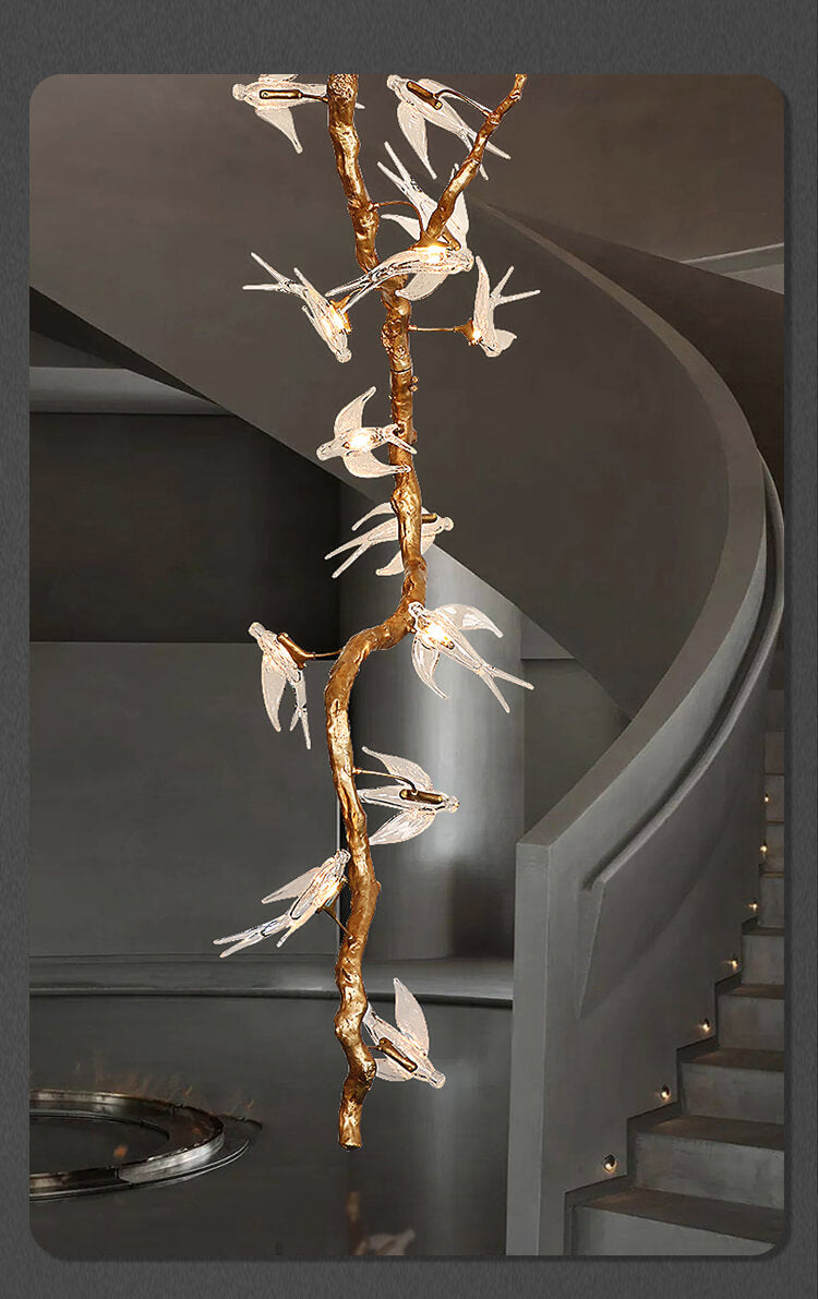 美式铜楼梯鸟吊灯