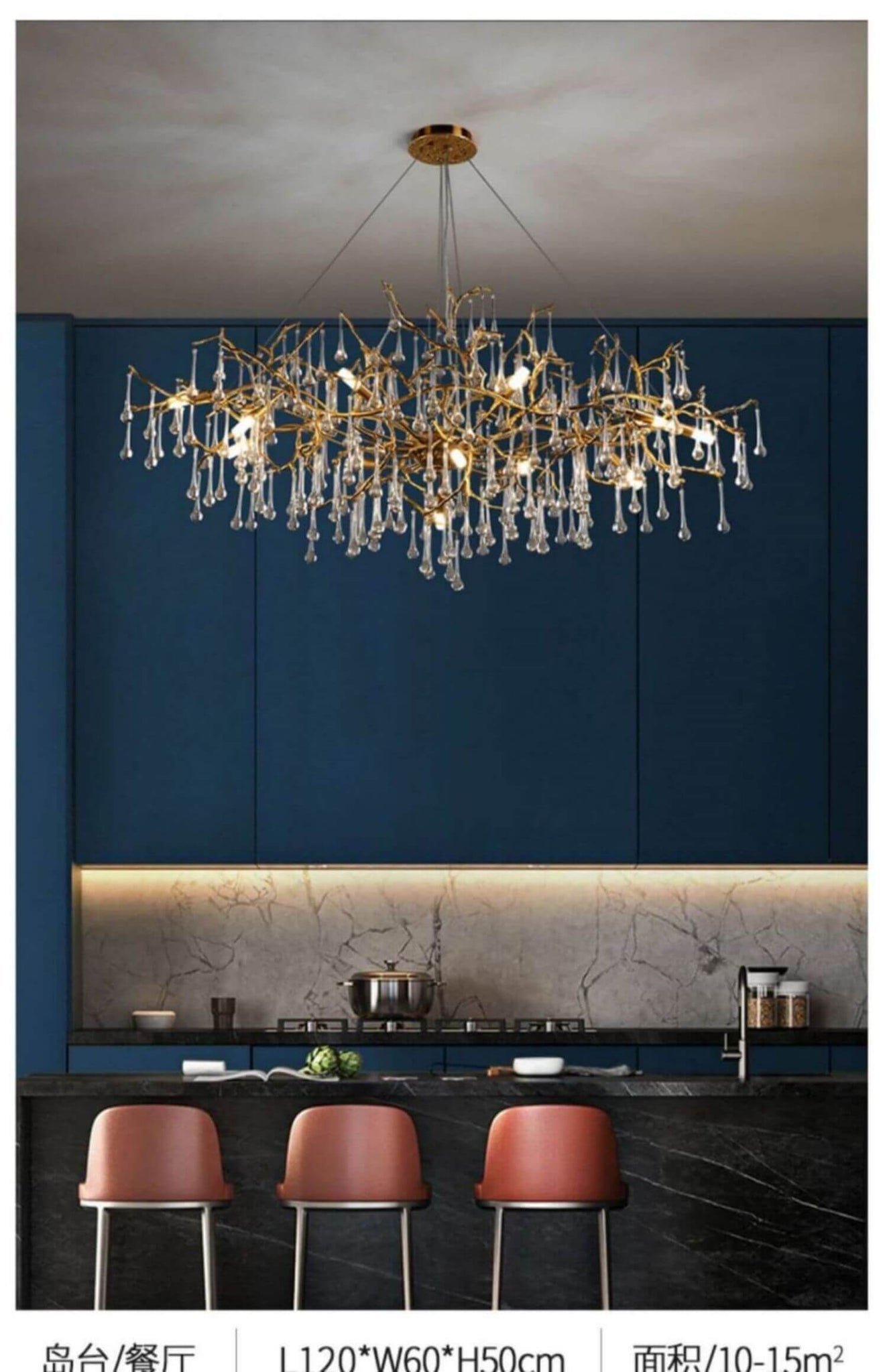 Creative Light Luxury Copper Living Room Dining Room Crystal Chandelier