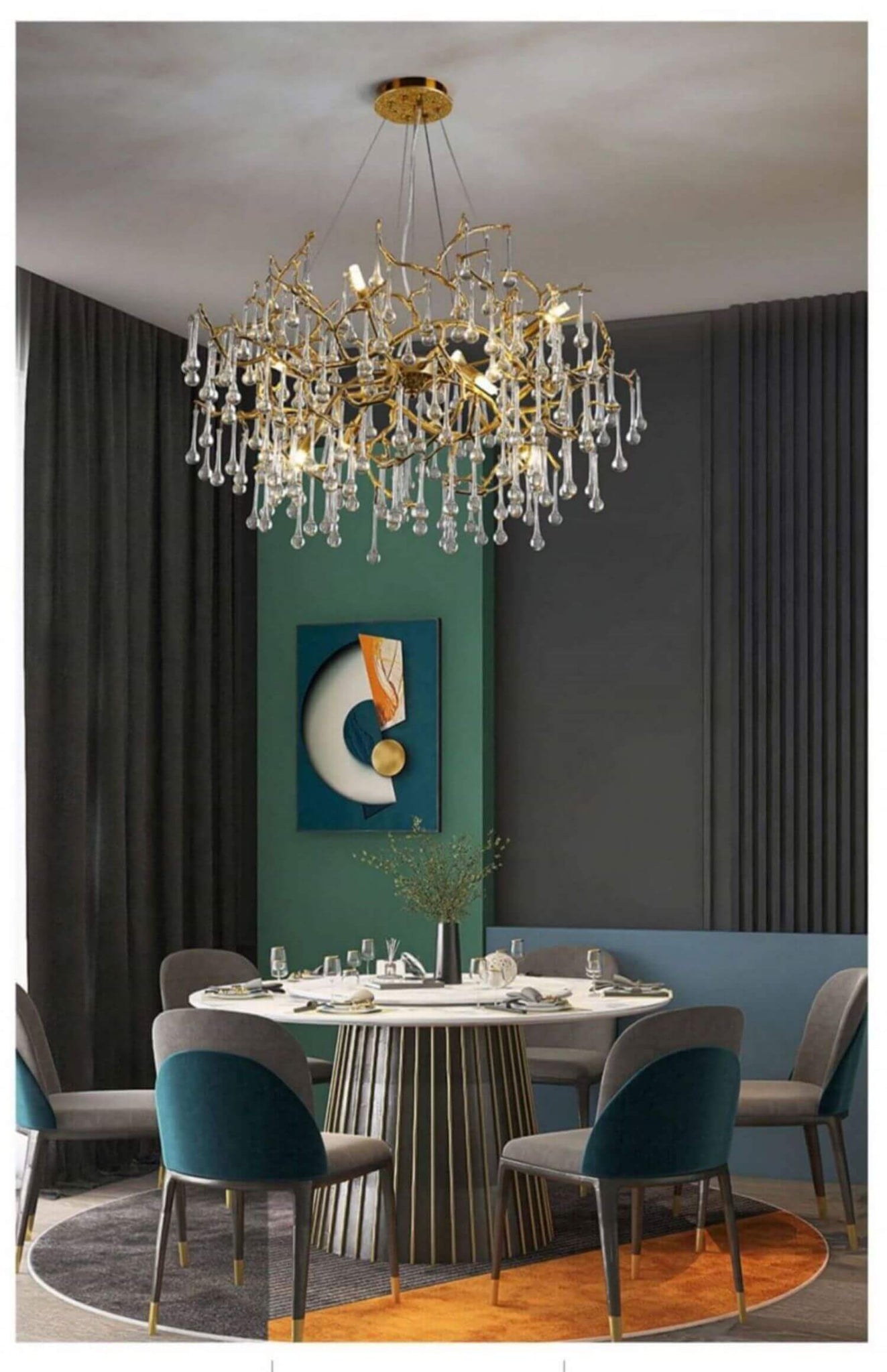 Creative Light Luxury Copper Living Room Dining Room Crystal Chandelier